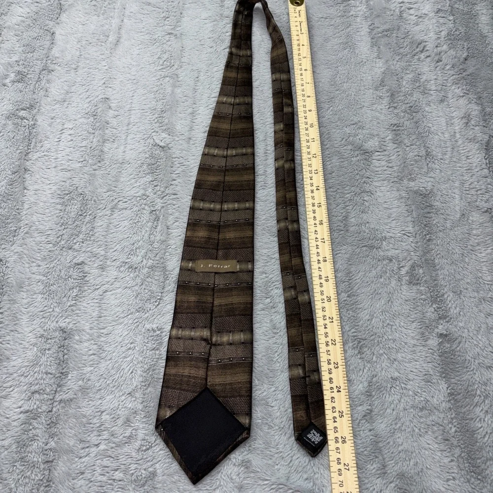 J. Ferrar Brown Multicolor Earth‎ Tone Striped Made In USA Silk Tie 56